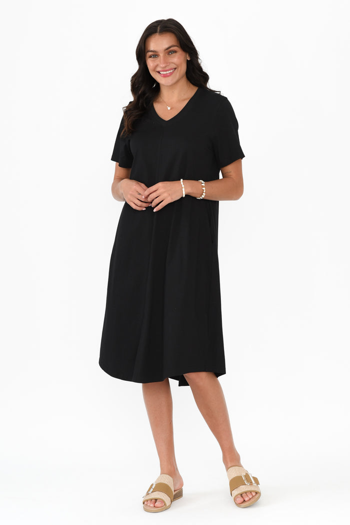 Quentin Black Cotton Tee Dress,Brunette model,alt text|model:Brontie