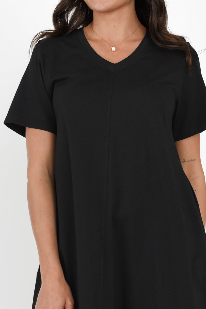 Quentin Black Cotton Tee Dress,Brunette model,alt text|model:Brontie