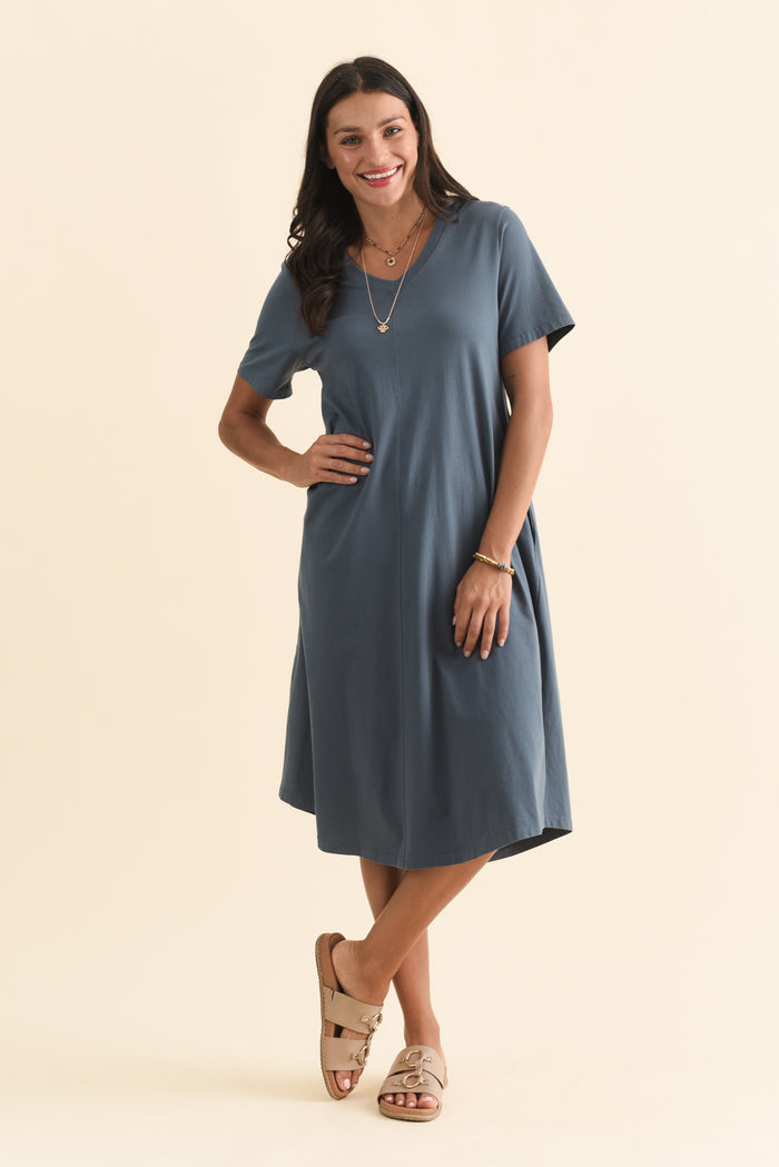 Quentin Steel Cotton Tee Dress,Brunette model,alt text|model:Brontie