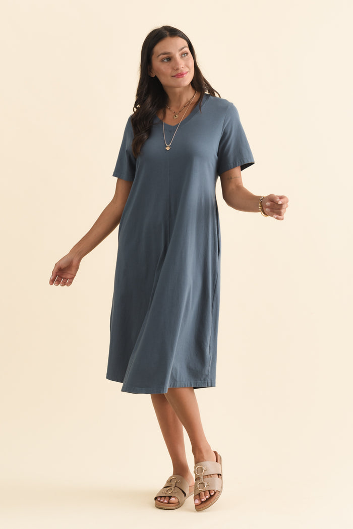 Quentin Steel Cotton Tee Dress,Brunette model,alt text|model:Brontie