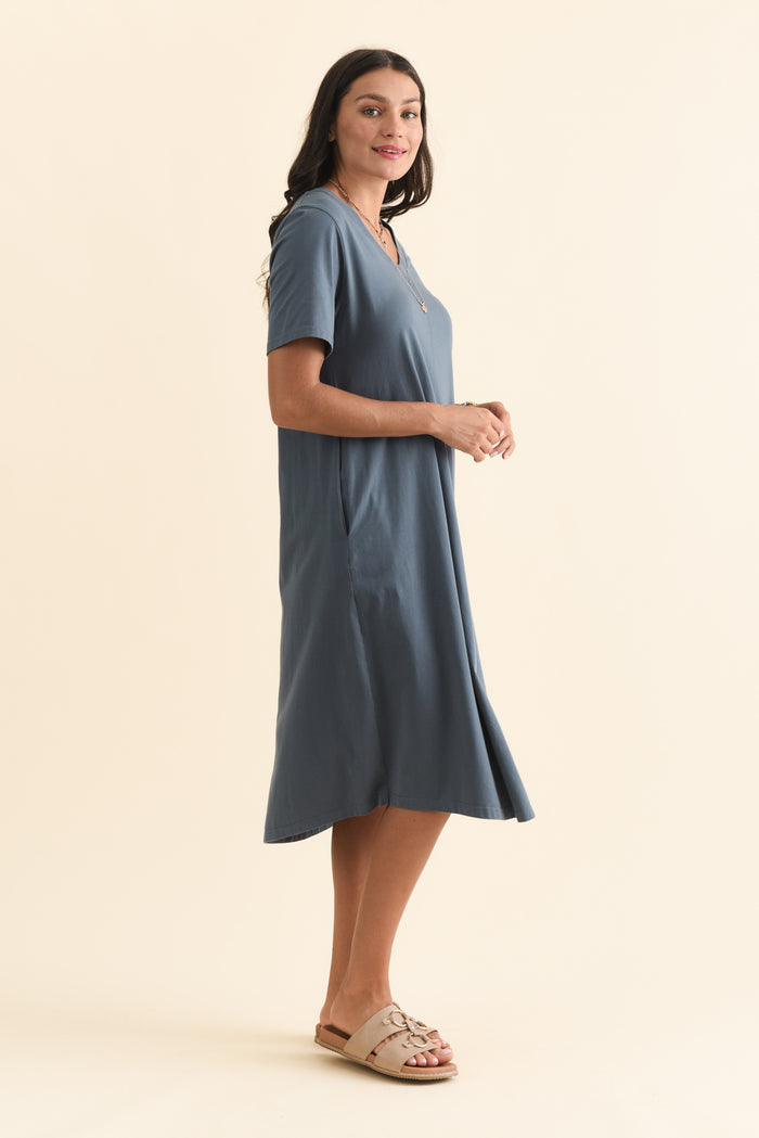 Quentin Steel Cotton Tee Dress,Brunette model,alt text|model:Brontie