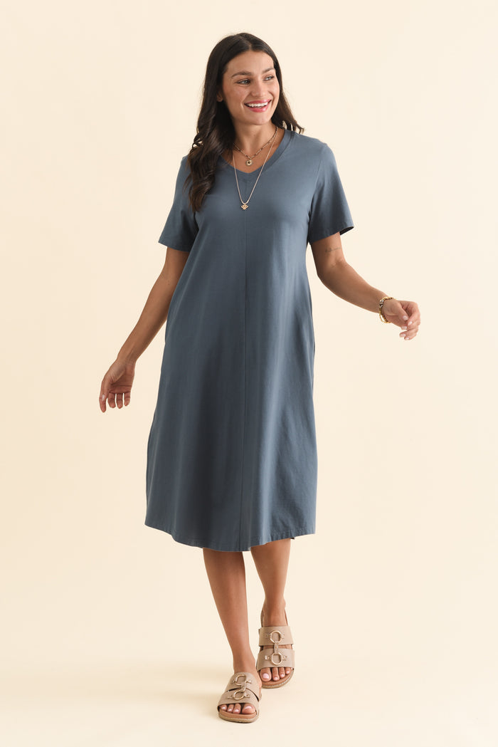Quentin Steel Cotton Tee Dress,Brunette model,alt text|model:Brontie