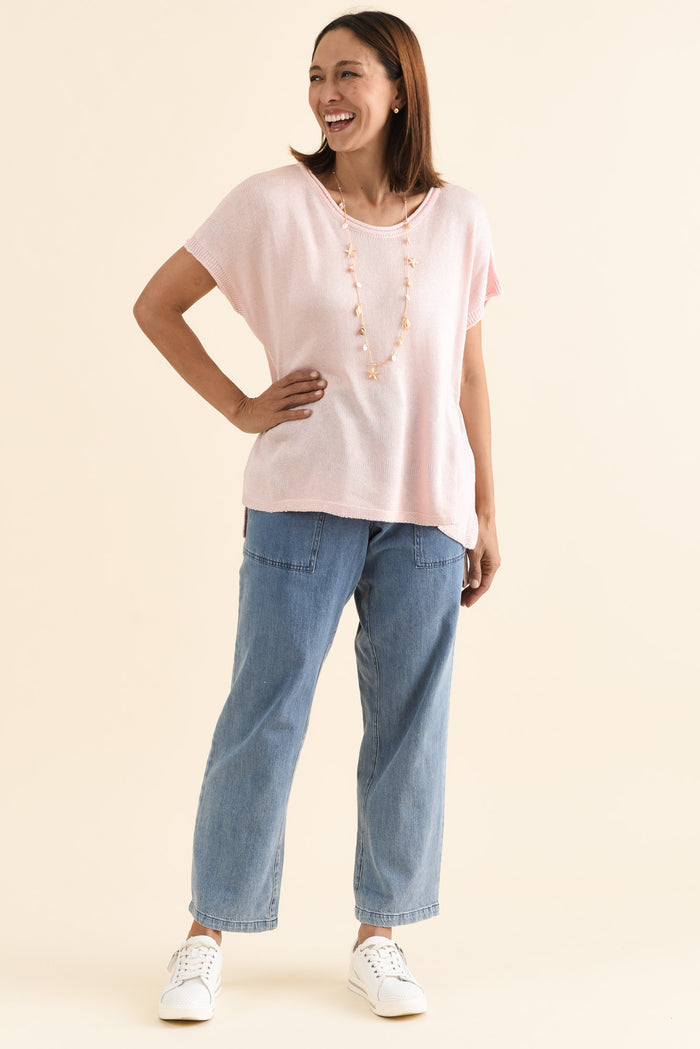 Quinn Blue Cotton Jogger Pants,brunette model,Full Outfit,alt text|model:Cara