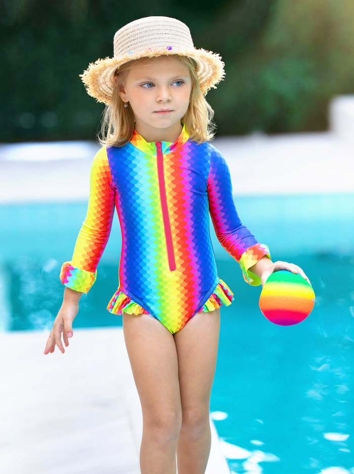 Girls Rainbow Scale One Piece Swimsuit | Mia Belle Girls Swimwear