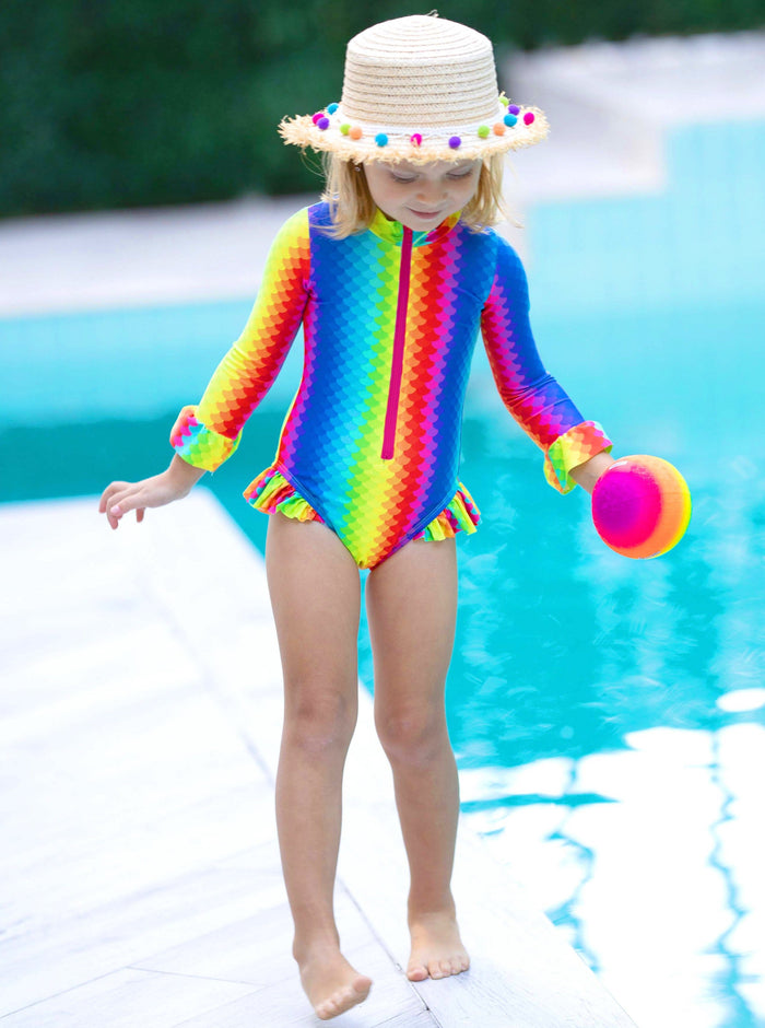 Girls Rainbow Scale One Piece Swimsuit | Mia Belle Girls Swimwear