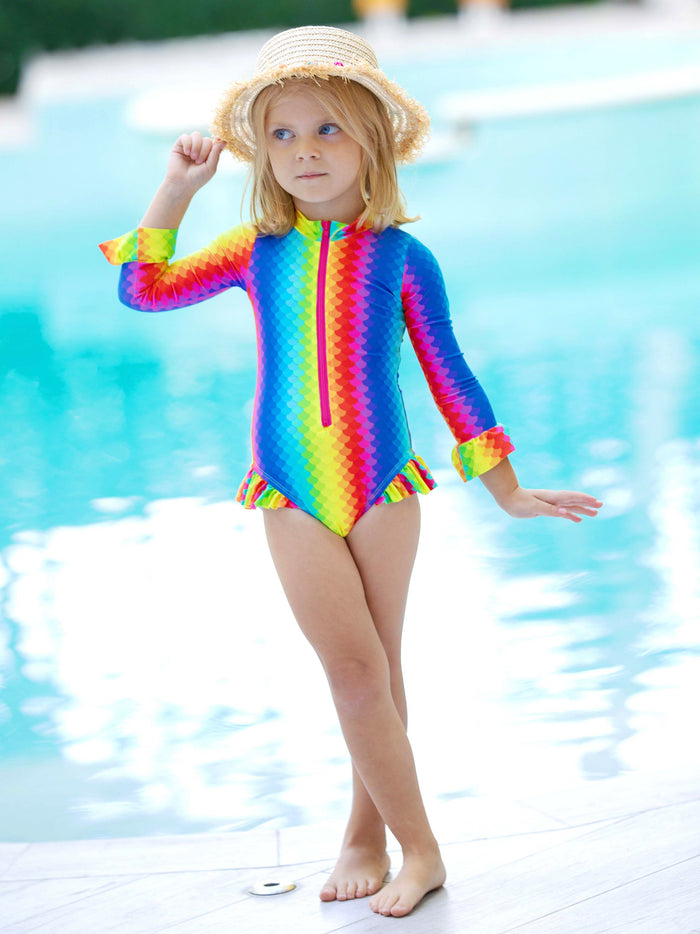 Girls Rainbow Scale One Piece Swimsuit | Mia Belle Girls Swimwear