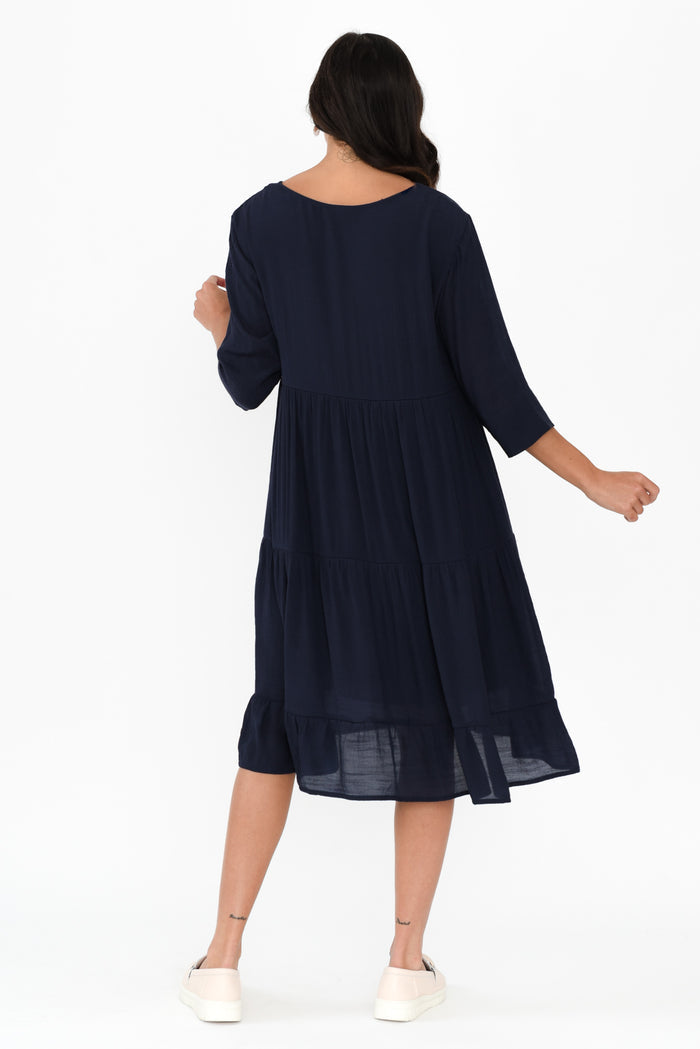 Ravina Navy Tier Dress,Brunette model,alt text|model:Brontie