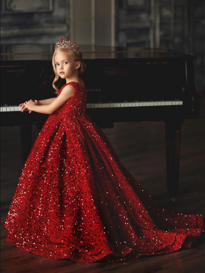 Red Carpet Moment Red Sequin Ball Special Occasion Dress Mia Belle Girls