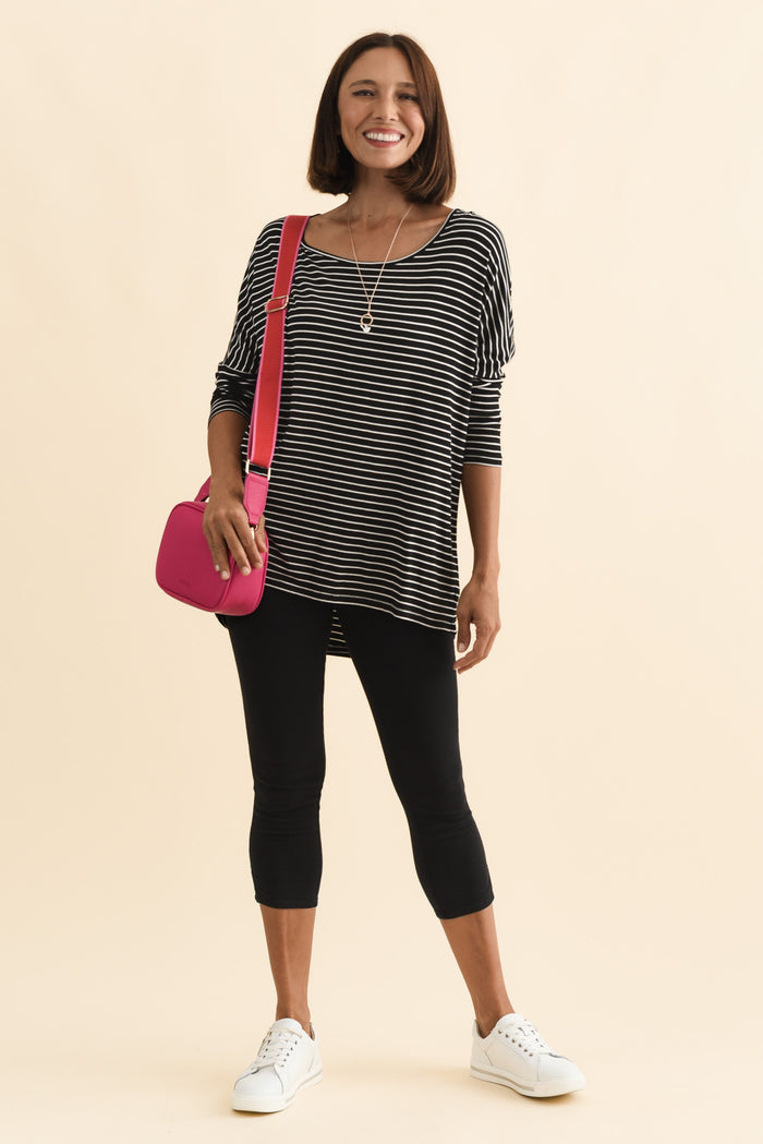 Reed Black Stretch Cotton Capri Pants,Brunette model,alt text|model:Cara