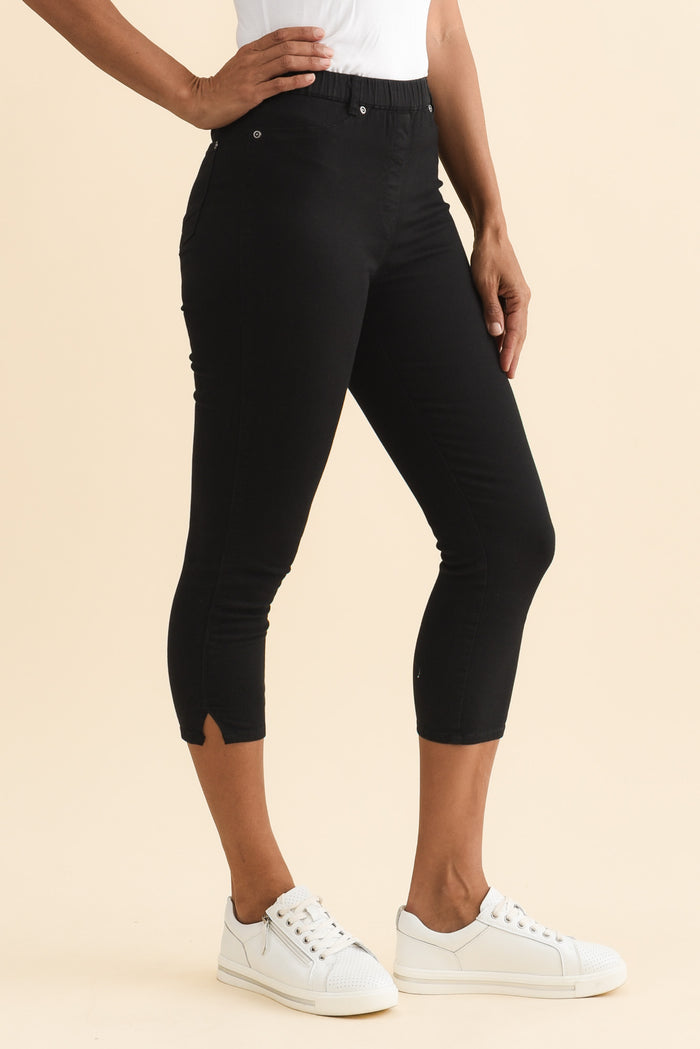 Reed Black Stretch Cotton Capri Pants,Brunette model,alt text|model:Cara