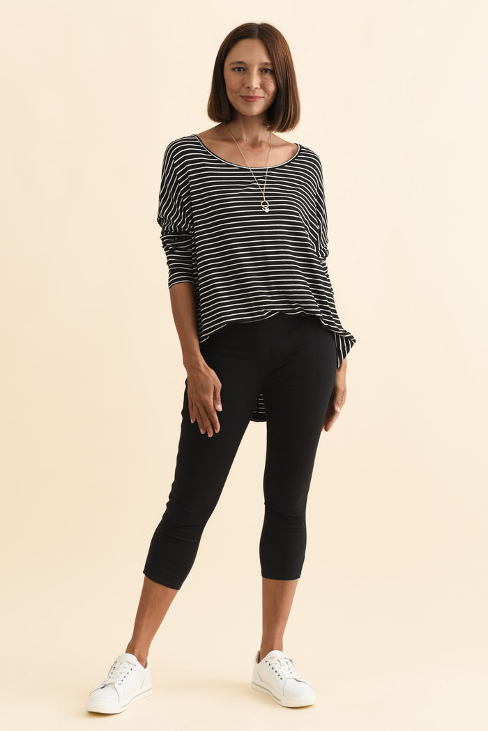 Reed Black Stretch Cotton Capri Pants,Brunette model,alt text|model:Cara