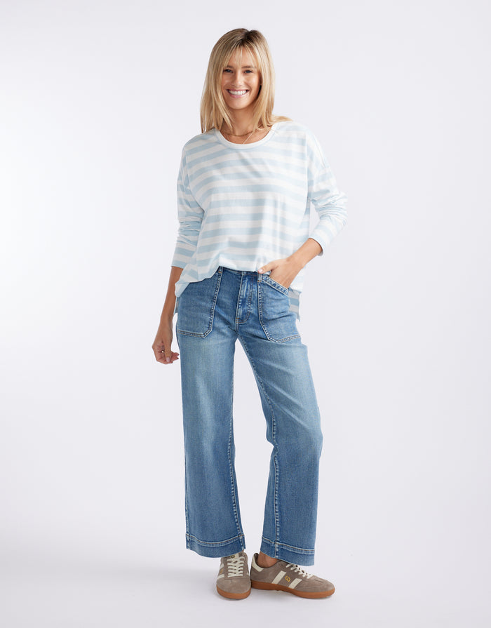 Relaxed Long Sleeve T-Shirt - Ice Blue/White