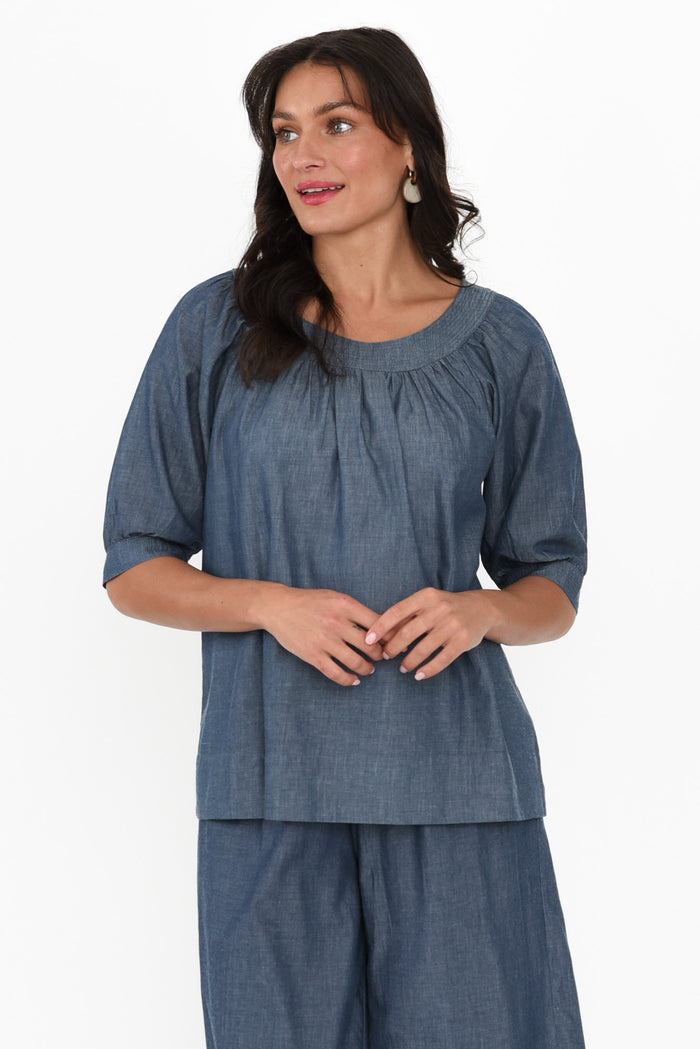 Rhea Steel Cotton Top,Brunette model,alt text|model:Brontie