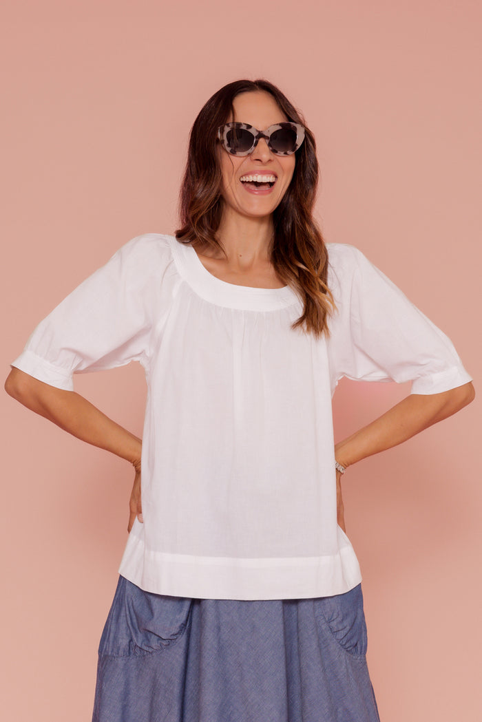 Rhea White Cotton Top,Lifestyle