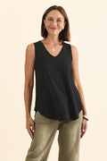 Rihanna Black Bamboo Tank,Brunette model,alt text|model:Cara