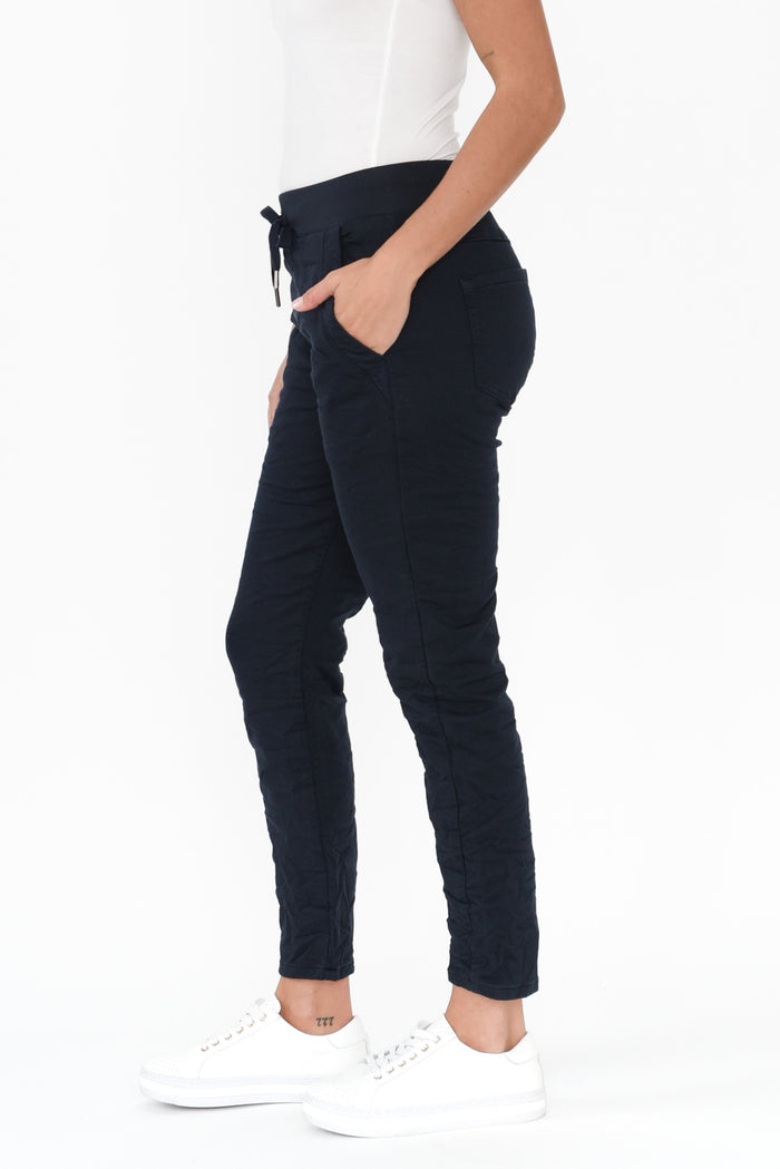 Riley Navy Denim Jogger Pants,Brunette model,alt text|model:Brontie
