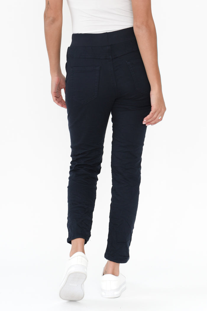 Riley Navy Denim Jogger Pants,Brunette model,alt text|model:Brontie