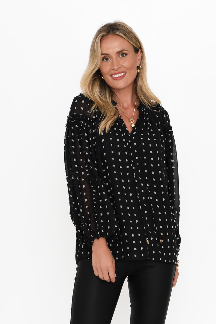 Ritz Black Spot V Neck Blouse,Blonde model,alt text|model:Valeria