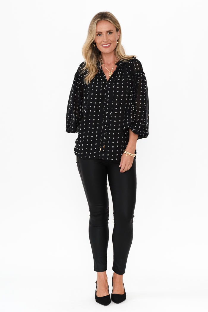 Ritz Black Spot V Neck Blouse,Blonde model,alt text|model:Valeria