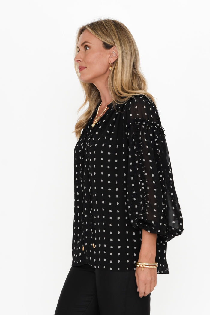 Ritz Black Spot V Neck Blouse,Blonde model,alt text|model:Valeria