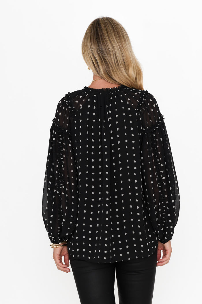 Ritz Black Spot V Neck Blouse,Blonde model,alt text|model:Valeria