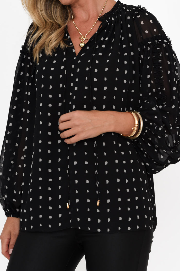 Ritz Black Spot V Neck Blouse,Blonde model,alt text|model:Valeria
