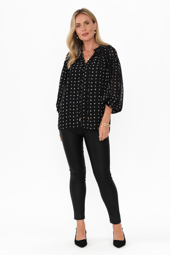 Ritz Black Spot V Neck Blouse,Blonde model,alt text|model:Valeria