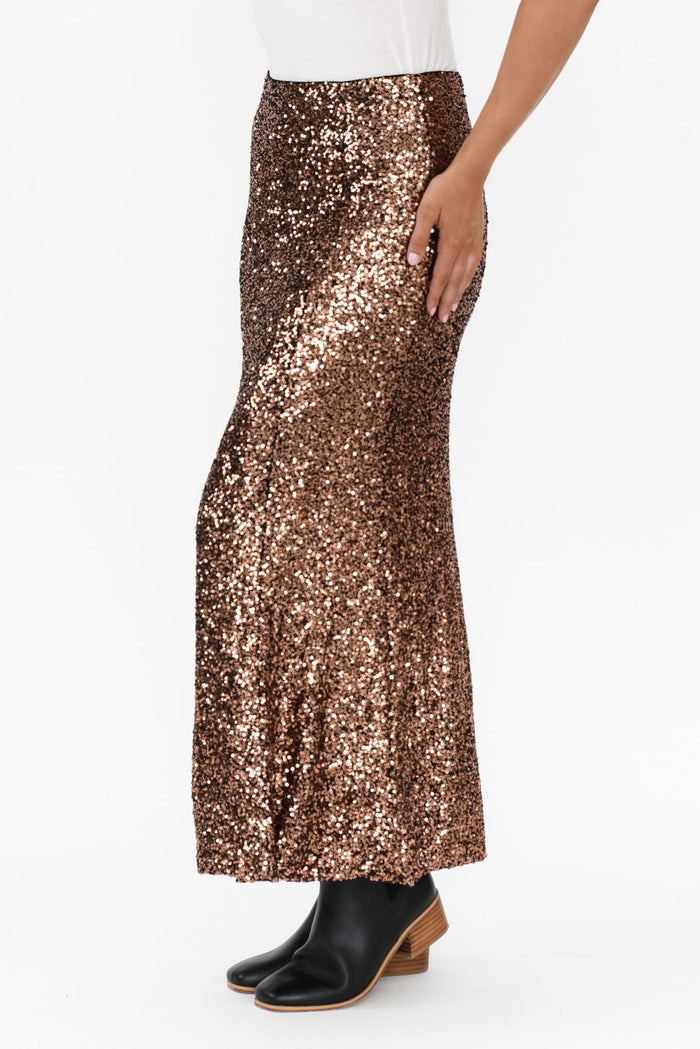Ritz Bronze Sequin Skirt,Blonde model,alt text|model:Mollie