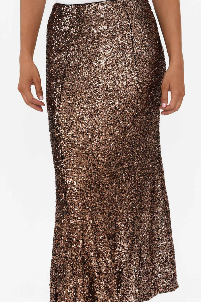Ritz Bronze Sequin Skirt,Blonde model,alt text|model:Mollie