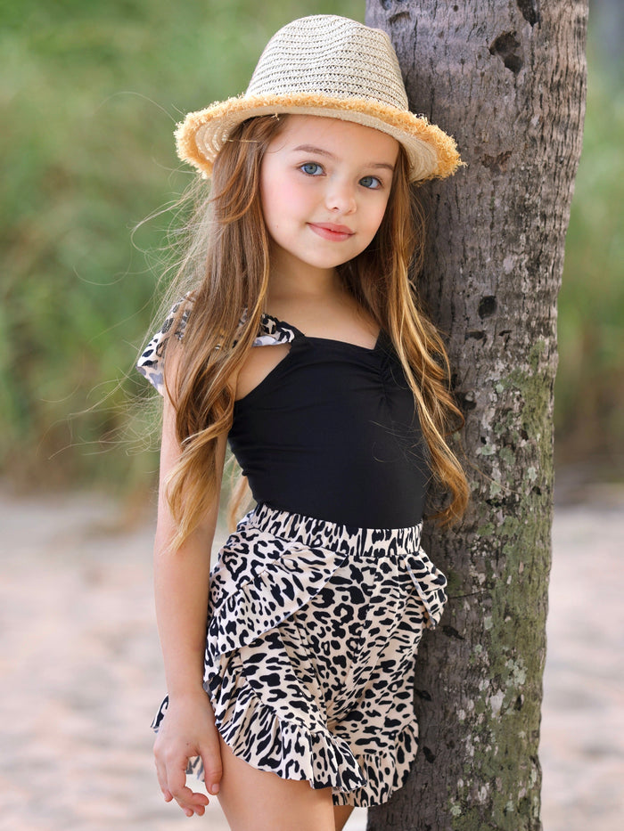 Roaring Fun Leopard Print Top and Ruffle Short Set