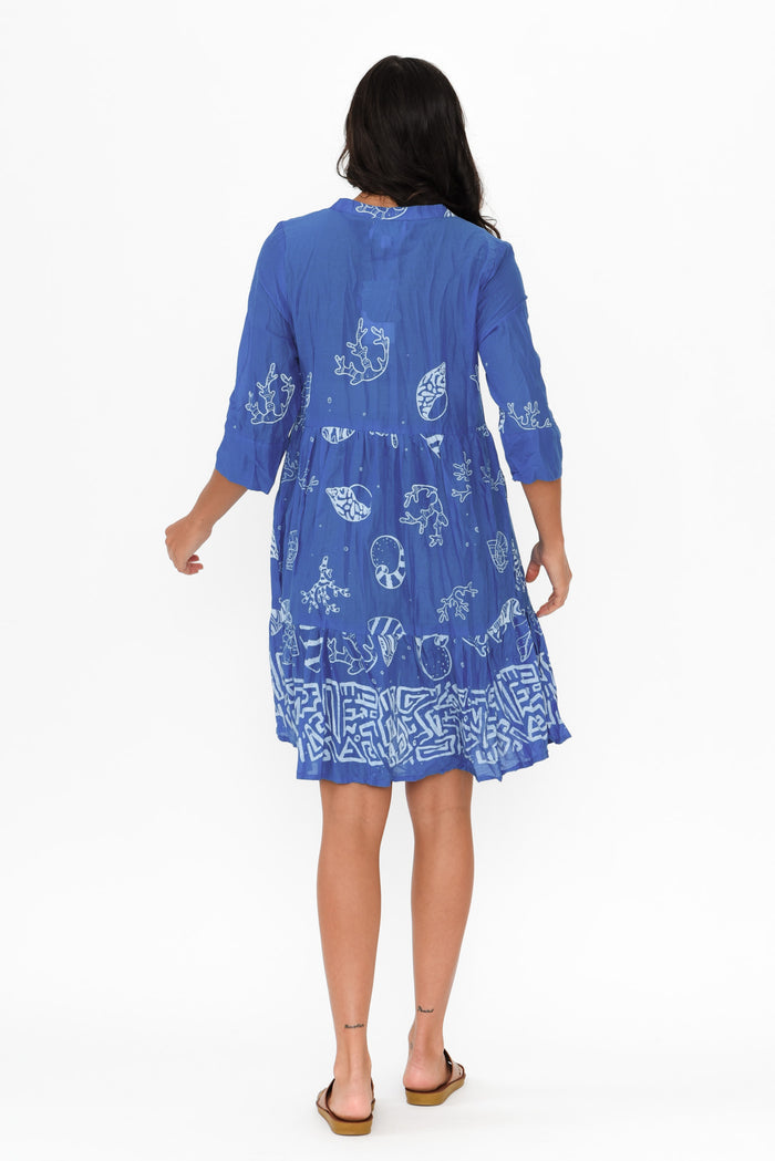 Romy Cobalt Seashell Crinkle Cotton Dress,Brunette model,alt text|model:Brontie