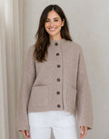 Romy Wool Blend Funnel Neck Cardigan - Warm Beige