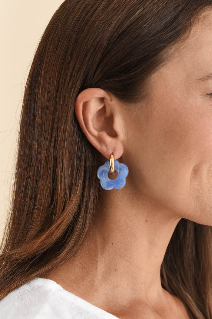 Rosalie Blue Flower Hoop Earrings