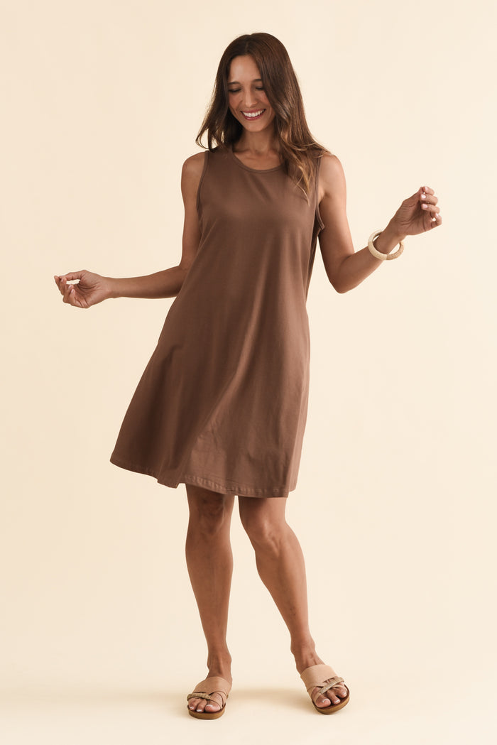 Roxanne Chocolate Swing Dress,Brunette model,alt text|model:Cara