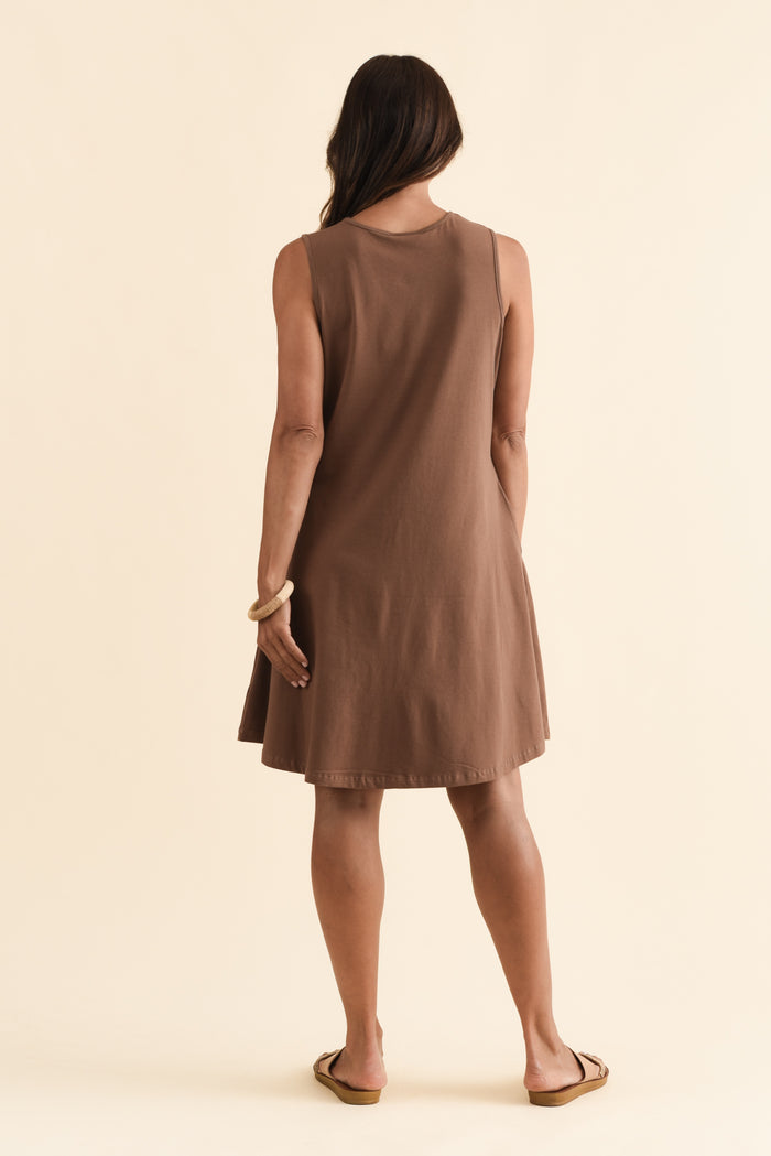 Roxanne Chocolate Swing Dress,Brunette model,alt text|model:Cara