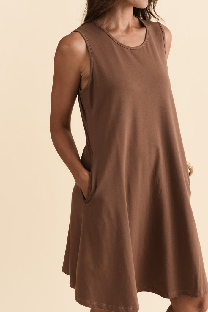 Roxanne Chocolate Swing Dress,Brunette model,alt text|model:Cara