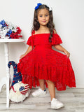 Little Girls Summer Dresses | Red Cold Shoulder Maxi Eyelet Sundress