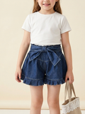 Ruffle Hem Bow Soft Denim Shorts Mia Belle Girls