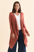 Rust Bamboo Waterfall Cardigan,Brunette model,alt text|model:MJ