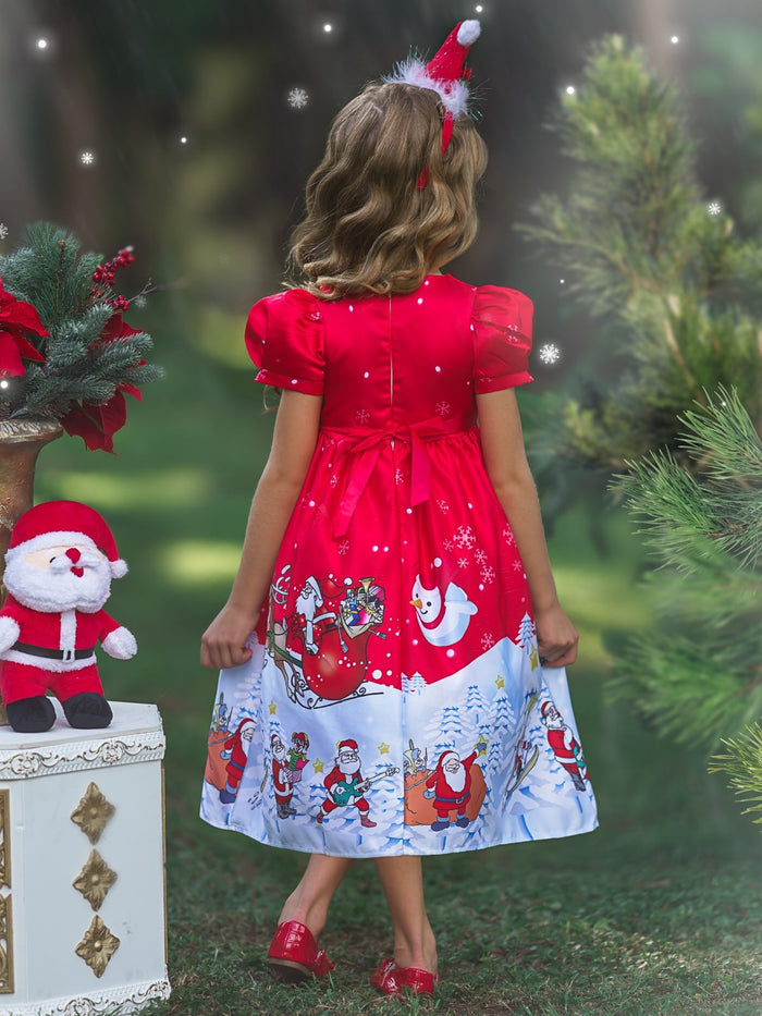 Girls Winter Formal Dress | Christmas Print Special Occasion Dress