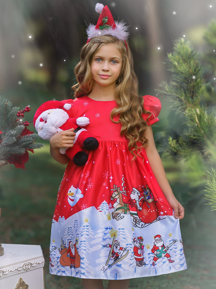 Girls Winter Formal Dress | Christmas Print Special Occasion Dress