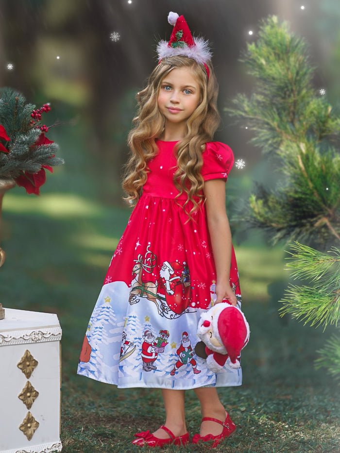 Girls Winter Formal Dress | Christmas Print Special Occasion Dress