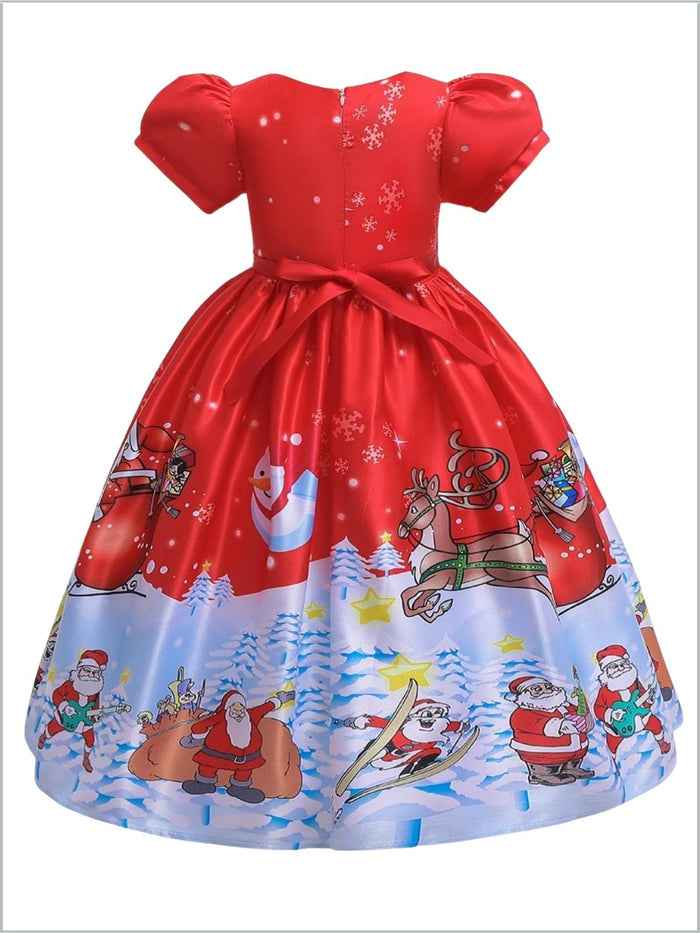 Girls Winter Formal Dress | Christmas Print Special Occasion Dress