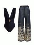 Shadow Drape Swimsuit Pant Set - Black