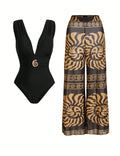 Shadow Drape Swimsuit Pant Set - Printed