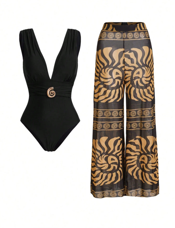 Shadow Drape Swimsuit Pant Set - Printed