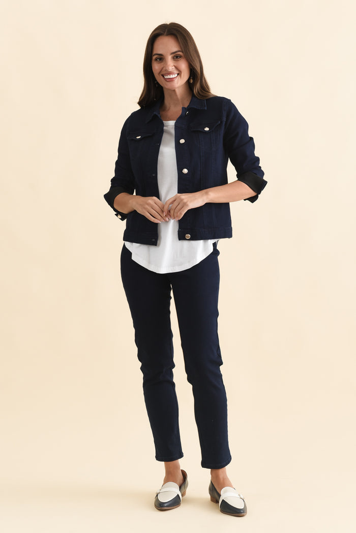 Siobhan Navy Stretch Jacket,Brunette model,alt text|model:MJ