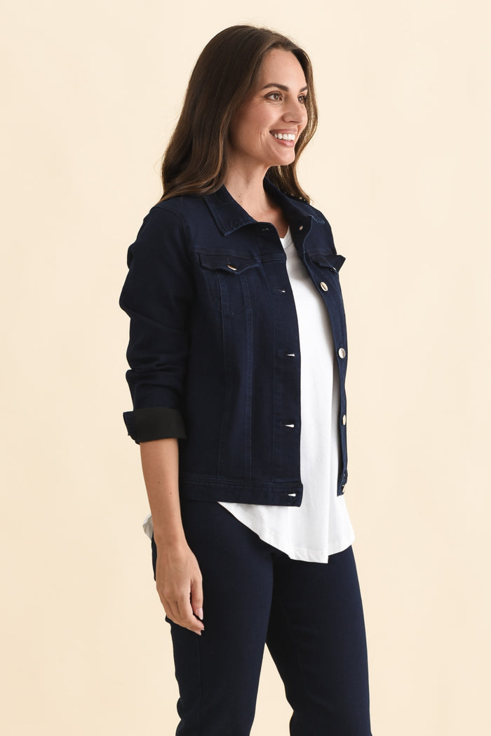 Siobhan Navy Stretch Jacket,Brunette model,alt text|model:MJ