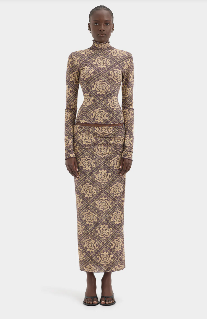 SIR. Isola Midi Skirt - Rose Parquet Plum