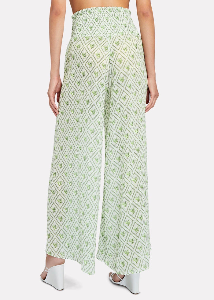 Smocked Wide Leg Pant (White Diamond Palm)